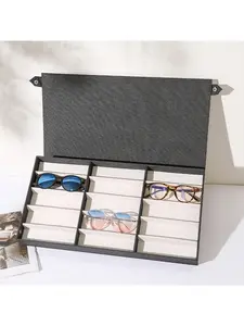 15-Compartment Flip Cover Eyewear Organizer, Fabric Anti-Scratch Sunglasses Case, Unisex Sun Glasses Storage Box, Home Desk Practical Gift