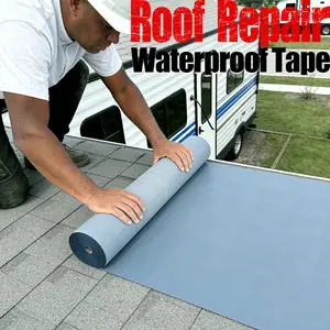 Fubon Runtian large polyethylene roofing waterproof tape 39.3 inches x 5.5yd code quickly seals ultraviolet-resistant and weather-resistant gray-blue silver multi-purpose concrete roofing corrugated tile sealant to repair cars and houses.