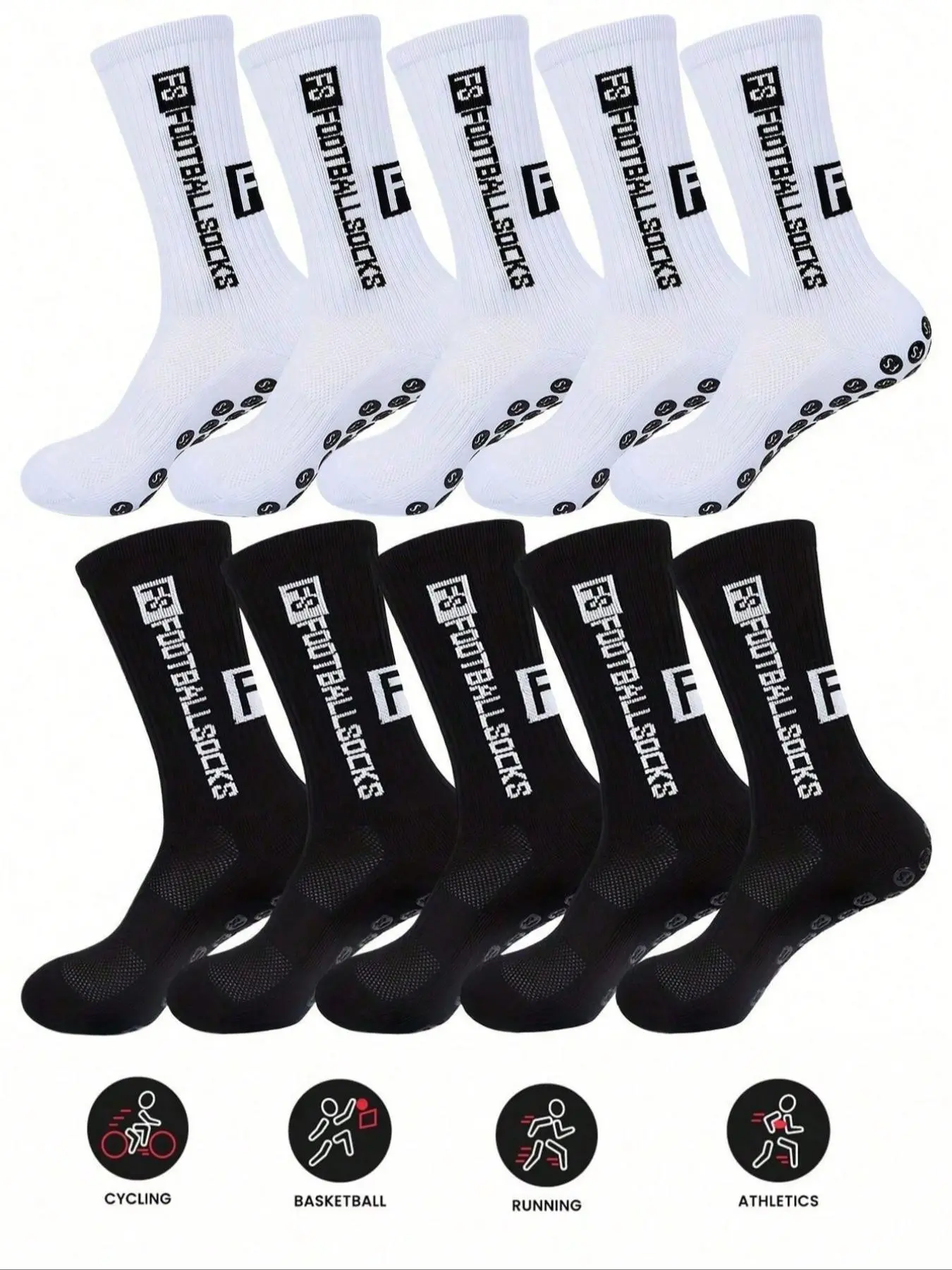 Men's Youth Socks, Athletic Sock, Letter Simple Mid-Calf, Non-Slip Rubber Sole, Essential Sports Grip Socks for Football, Basketball, Rugby
