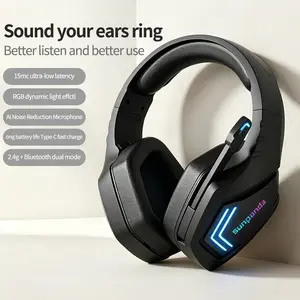 Wireless gaming headphones for PS5, PS4, PC, laptops, Mac and switches, dual low latency 2.4GHz USB/Type-C, Bluetooth gaming headphones with ENC microphone, for Gamecube, 3D stereo, color light, 50H power supply
