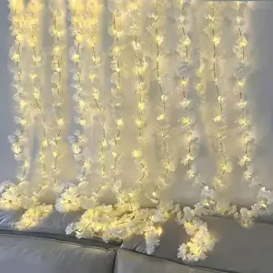 1 Set Artificial Cherry Blossom Vine With 3M 30LED Lights, Fairy Lights Sakura Flower Garland For Room Decor, Birthday, Wedding, Party ivy greenery garland day graduation anniversary engagement wedding outdoor home cute car Floral Foam Blocks manic cherry