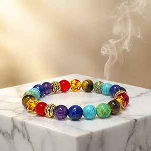 7 Chakra Healing Crystal Bracelet, Natural Stone Beaded Bracelet with Amethyst, Tiger Eye, Lapis Lazuli & Turquoise, Energy Balance & Spiritual Protection, Elastic 8mm Beads, Handcrafted Yoga Jewelry for Women Men, Perfect Meditation & Reiki Gift