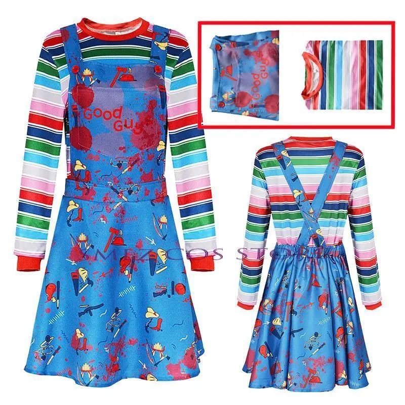 Anime Chucky Cosplay Horror Killer Halloween Costume Dress Uniform Halloween Party Clown Outfit for Woman