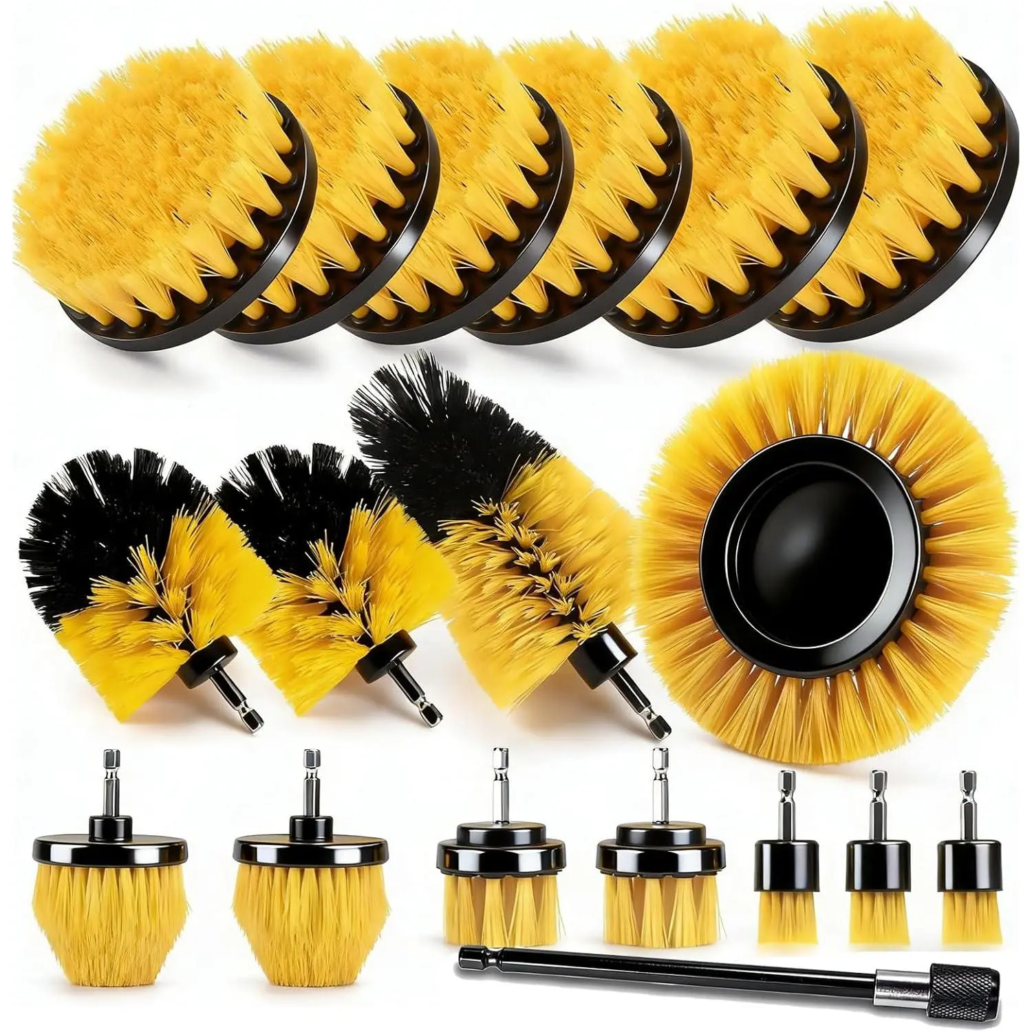 18Pack Drill Brush Power Scrubber Cleaning Brush Extended Long Attachment Set All Purpose Drill Scrub Brushes Kit for Bathroom, Car Detailing, Carpet, Tile Grout, Sinks, Corners