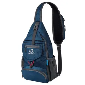 WATERFLY Packable Small Crossbody Sling Backpack with Side Pouch for Hiking Traveling Ideal Daypack for Shoulder Chest Carrying