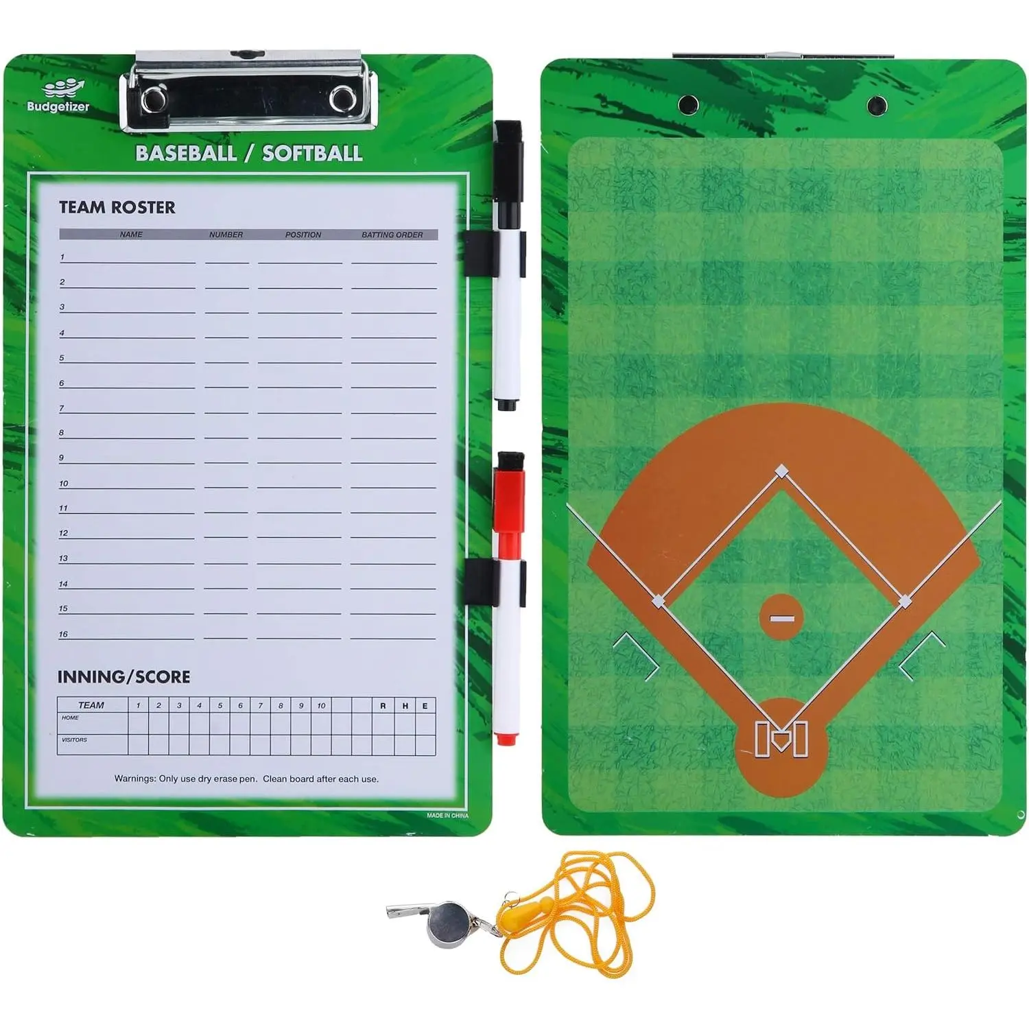 Dry Erase Coaches Clipboard - Includes Whistle and Dry Erase Markers - Double Sided Coach Whiteboard