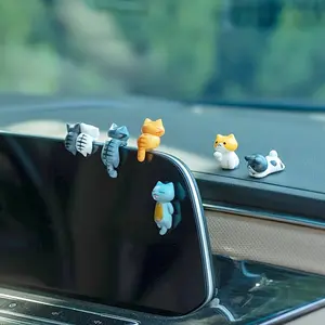 6PCS Back view cat healing cute cat interior decoration, center console screen, cartoon figurine decoration, monitor decoration, Car Accessories