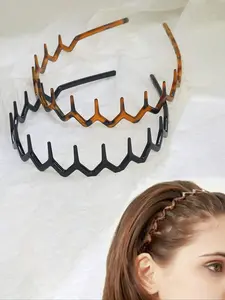2-Pack Anti-Slip Wavy Headbands for Women, Non-Slip Grip for Face Washing, Skincare & Makeup, Fashion Hair Hoops with Decorative Bow, Zigzag Headband, Headband Set