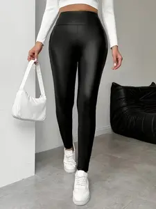 Women's PU High Waist Skinny Leggings, Slimming Fit Long Pants for Daily Commute, Versatile Outerwear Leather Pants