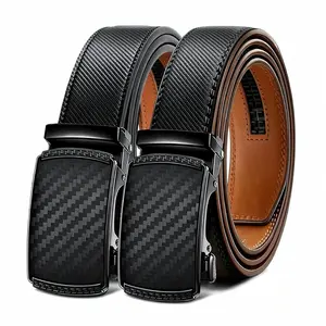 [Can be trimmed] Mens Leather Ratchet Belt, Easy Release Adjustable Buckle, Designer No Hole Belt for Dress & Casual, Ideal Gift for Men's Birthday/Business/Outdoor