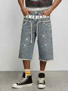 Men's Light Blue Washed Denim Shorts, Loose-Fit High Waist Street Style, Y2K Trendy Five-Pocket Pants, Summer Fashion Casual Wear