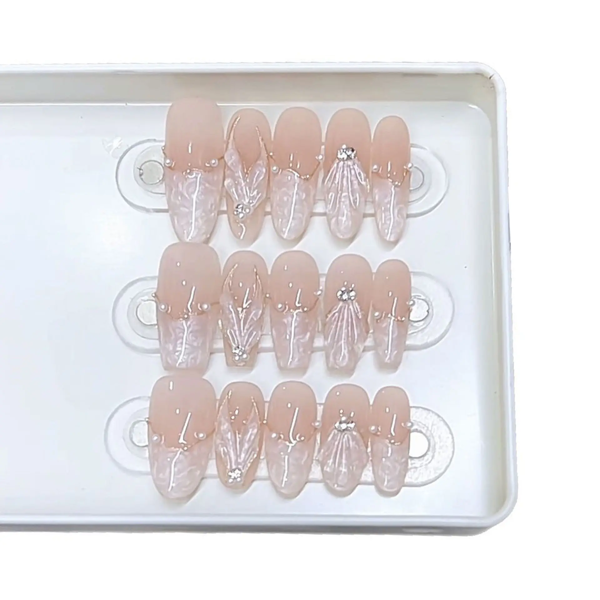 Hand-Painted Fishtail Shell Pattern Pink Gradient Halo Acrylic False Nails Press-On Collection Detachable Reusable Personalized Versatile Plastic Fake Fingers
