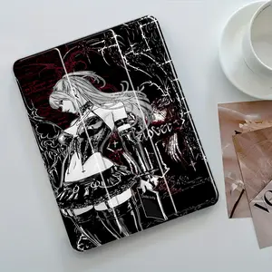 Gothic Anime Girl Design Three-Tier Stand iPad Case,Transparent Acrylic Hard Back,Pencil Slot & Charger Port,Fits iPad 7.9/8.3/10.2/10.5/10.9/11/12.9 13 inch,Shock-resistant Full Cover Protective Case Suitable for Offices Schools Homes, Custom Fit Covers