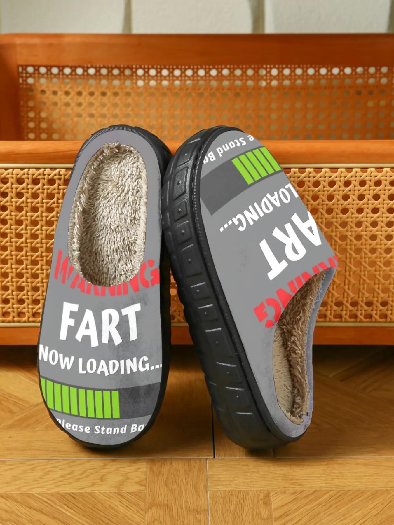 Funny Fart Loading Plush Slippers, Warm and Soft, Casual Geometric Print, Winter Home Shoes for Fun Lovers, Cool Youth Style, Bedroom Slippers