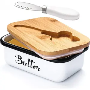 Butter Dish with Lid: Butter Dish for Countertop- AISBUGUR Metal Butter Keeper with Stainless Steel Multipurpose Butter Knife,Large Butter Container with Silicone Home Decor Kitchen Gift White