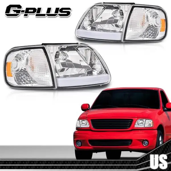 G-PLUS Headlights for 1997-2004 F-150 Expedition Chrome/Clear LED DRL Headlight Assembly & Corner Lights, Led Headlamp, Led Front Lights