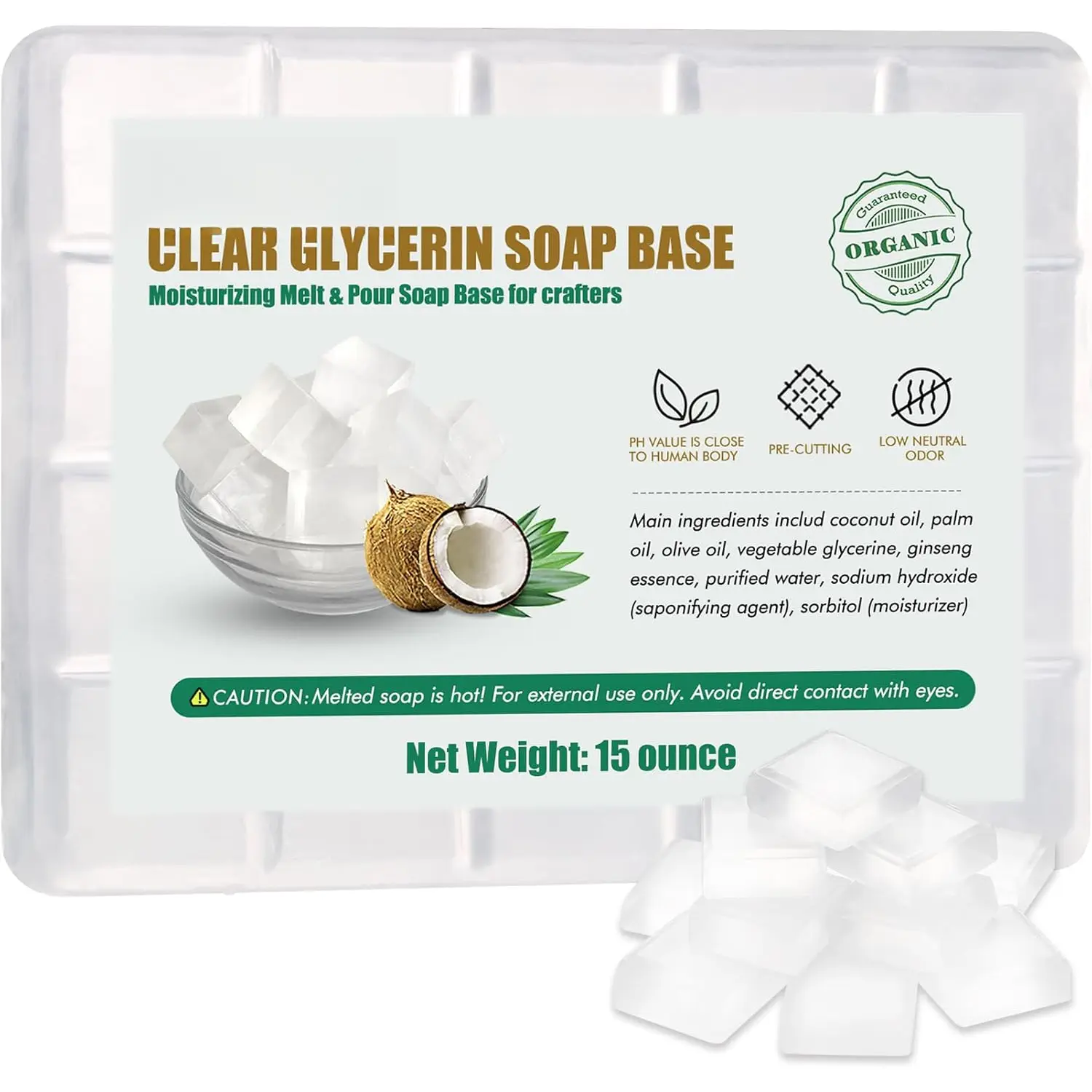 15 Ounces Glycerin Soap Base - Melt and Pour Soap Base for DIY Crafting, Easy to Cut, Vegan and , Moisturizing and Gentle on ,  for Soap Making Supplies (Transparent,15 Ounces)