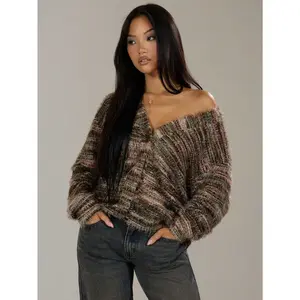 Oversized textured cardigan for spring casual 90s striped knit airport holiday oversized autumn back to school streetwear for autumn and winter daily wear GARMENTARY