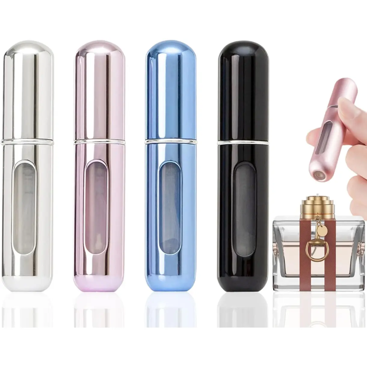 Portable Mini Refillable Perfume Atomizer Bottle, Travel Size Refillable Perfume Refill Bottle - Perfume Atomizer Refillables, Scent Pump Case, Small Perfume Spray Bottle 4 Pcs Pack of 5 ml