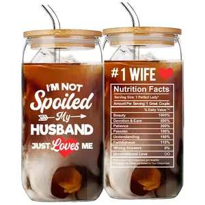 16oz Iced Coffee Glass Cup Set with Straw & Brush, Perfect Valentine's Day Gift for Wife, Ideal Anniversary or Wedding Present, Coffee & Milk Tea Cups