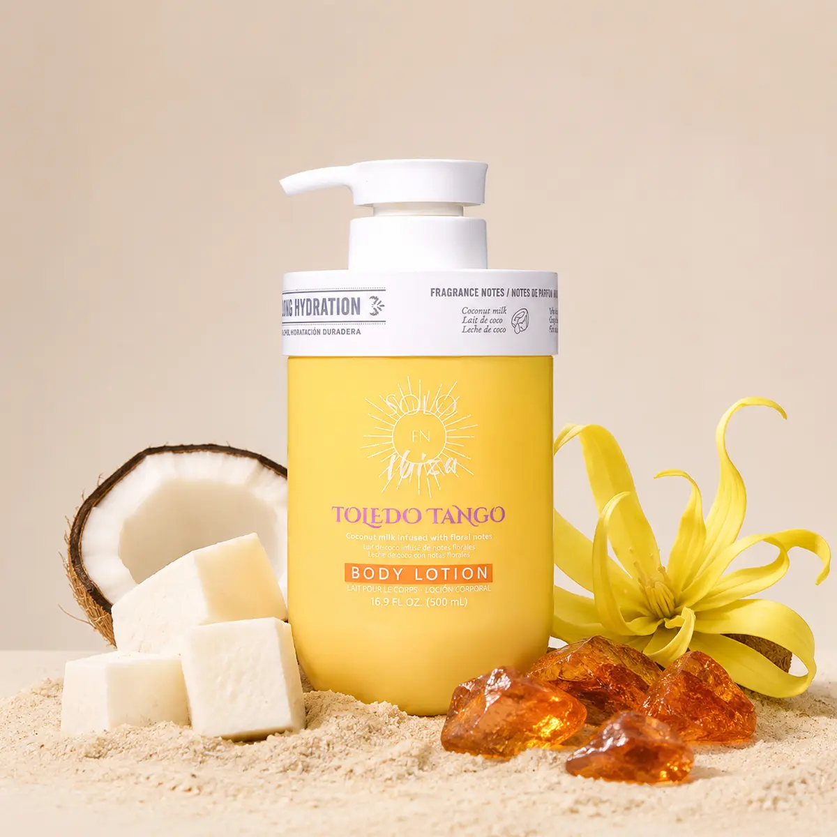 SOLO EN IBIZA Toledo Tango Body Lotion, Vegan Moisturizer with Long-Lasting Coconut Milk & Vanilla Scent, Lightweight & Cruelty-Free, 16.9oz / 500ml, Body Care