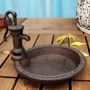 Rustic Country Cast Iron Bird Feeder - 1pc Vintage Water Pump Round Bird Feeder - Outdoor Garden Yard Balcony Decorative Waterer - Family Dining Table Storage Tray - Valentine'S Day Easter Birthday Housewarming Gift for Bird Lovers