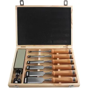 8 Pieces Wood Chisel Tool Set, 11.4in Woodworking Carving Chisel Kit with Honing Guide, Sharpening Stone and Wooden Case for Woodworking