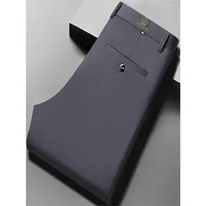 Men's Embroidered Loose Straight Leg Elastic Formal Pants, Anti-Wrinkle Comfortable Business Trousers for All Seasons