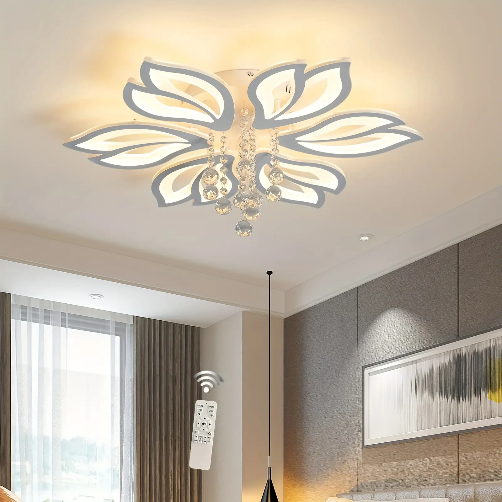 6-Head Modern Decorative Recessed LED Ceiling Light - Acrylic+Metal, Dimmable with Remote & Manual Control, Ambient Interior Lighting for Bedroom, Kitchen, Decorative Lights