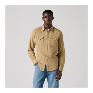 Levi's Men's Long Sleeve Western Button-Down Shirt - Tan S: 100% Cotton, Denim, Standard Fit, Front Snap Closure, Flap Pocket