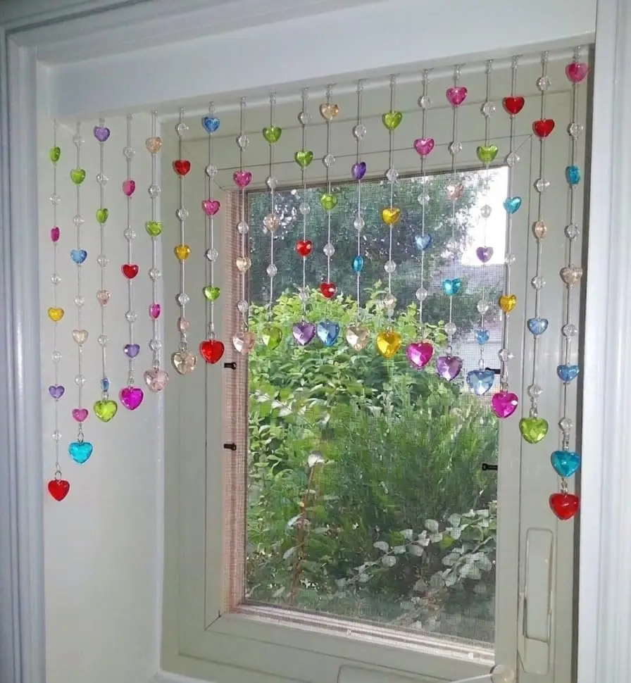 Crystal Heart Beaded Curtain, 20 Strings Hanging Room Divider, Multicolor Acrylic Door Curtains with Clear Beads for Home, Restaurant, Bedroom Decoration