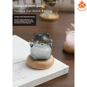 Minimalist Traditional Weather-Telling Cat Box Desk Decor, Aesthetic Room Decor with Pink/Gray/White Options, Best Friend Birthday Gift (Good Vibes & Clear Skies Theme) Glass
