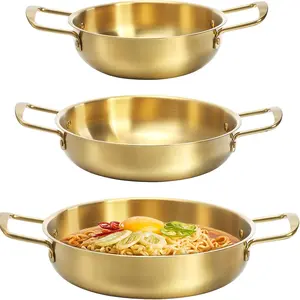 3-piece Noodle Pot Set With Handles, Stainless Steel Everyday Frying Pan, Golden Cooking Pot For Soups, Noodles, Pasta, For Home And Outdoor Use, Dishwasher Friendly