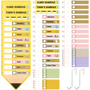 Back to School Daily Schedule Pocket Chart Pencil Crayon Classroom Schedule 13+1 Pockets for Preschool Kindergarten Classroom Teacher Office Decor