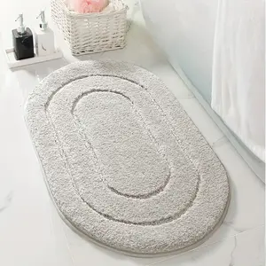 Plush Oval Bathroom Non-Slip Bath Mat with Quick-Dry Absorbent Surface, Machine Washable Shower Mat with Non-Slip Backing for Bathroom, Shower, Tub - Soft Bathroom Floor Mat for Safety and Comfort, Jacquard Design, Home Essentials