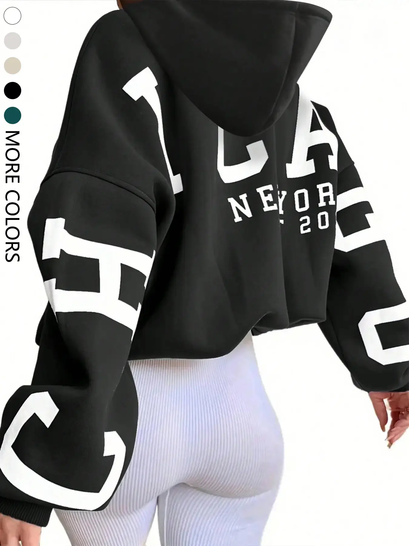 Women's Casual Baggy Loose-Fit Oversized Hoodie Sweatshirts, Letter Print Drop Shoulder Design, Thick Fabric for All Seasons, Perfect for Daily Wear & Outdoor Activities, Womenswear