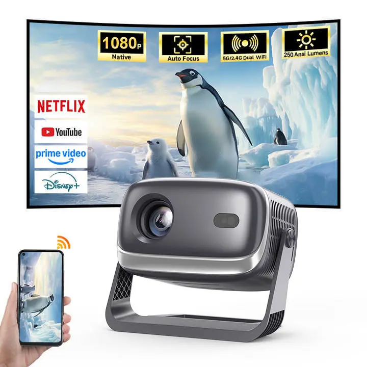 [US Warehouse] Veacine 2026 B12 Home Theater mini Projector   for bedroom  , New Year’s Special, 800 Lumens, 4K Decoding, Android 11.0, Dual-band Wi-Fi 6 Wireless, Bluetooth, Autofocus, 180° Rotation, 150-in HD Display, Built-in Audio Speakers game