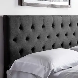 Lucid Upholstered Diamond Tufted Headboard, Queen, Black