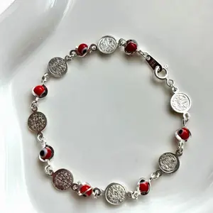 Pulsera de ojito turco rojo plata .925 | Silver 925 red evil eye and Saint Benedict