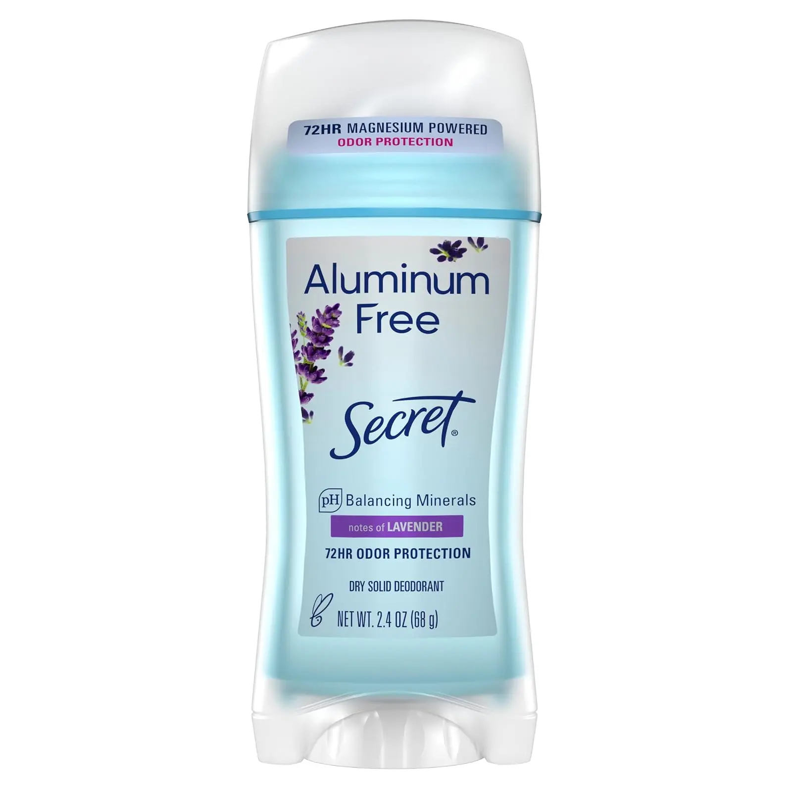 Secret Aluminum Free Deodorant for Women, 48hr Odor Protection, Naturally Derived Ingredients, Free of Parabens Dyes Talc & Baking Soda, PH Balanced, Dry Solid, Lavender Scent, 2.4 oz
