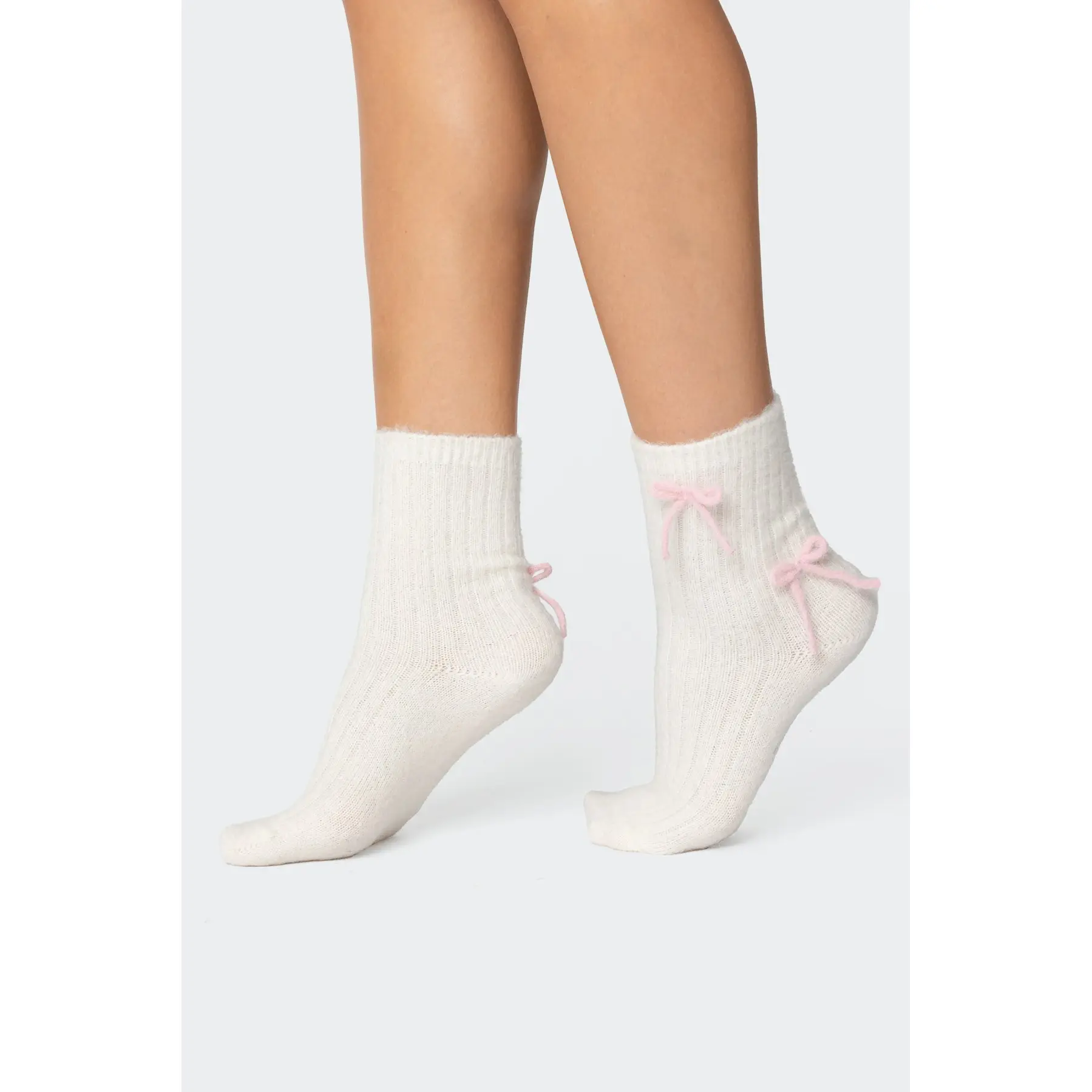 Knit Bow Fuzzy Socks