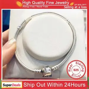 Jewelry - Famous Brand Original Certified 925 Sterling Silver Bracelet for Women DIY Charms Beads Snake Link Chain Classic Wrist Jewelry