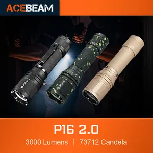 Acebeam P16 2.0 Dual Tail Switch Tactical Flashlight Defender Rechargeable Flashlight -3000 Lumens w/Eco-Sensa USB C Charging Cable