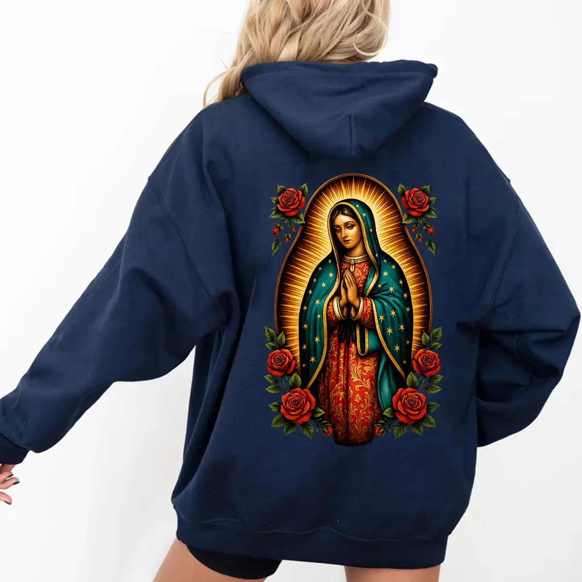 Virgen de Guadalupe Roses Hoodie, Our Lady of Guadalupe Mexican Catholic Hoodie, Religious Devotional Sweatshirt, Faith Gift for Women & Men