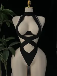 Sexy One-Piece Bodysuit, Steel Support, Small Chest, Waist Cinching, Tight Stockings, Hollow Out Design, Slim Women's Underwear