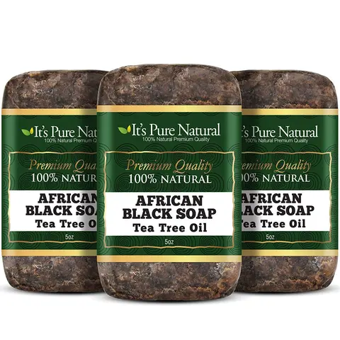 It's Pure Natural African Black Soap Bars with Tea Tree (Pack of 3) Organic Raw Soap for Face & Body [Made in Ghana] Body Care Body Wash