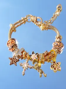 Leopard Print Cherry Blossom Cross Charm Bracelet, Leopard Star Girl Bracelet, Fashion DIY Bracelet, Trendy Jewelry Accessory