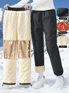 Women's Winter Fleece Outdoor Windproof Waterproof Sports Pants, Runner Pants, Zipper Pockets Thickened Warm Casual Trousers for Snowy Weather
