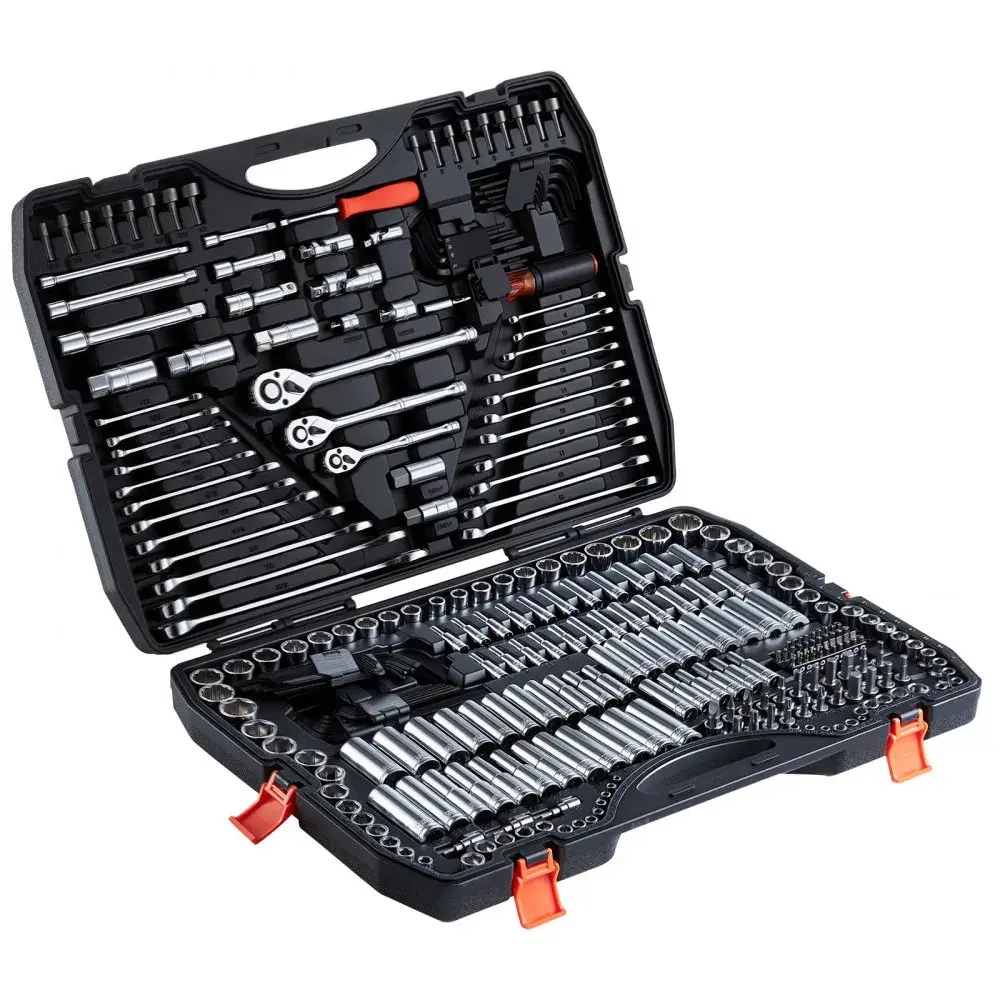 【jp.field.tested】VEVOR Mechanics Tool Set, 308-Piece Mechanic Tool Kit, 1/4 in, 3/8 in, and 1/2 in Drive, SAE and Metric Socket Set, Wrenches, Screwdriver Bits, Accessories, and Storage Case, for Automotive Repair