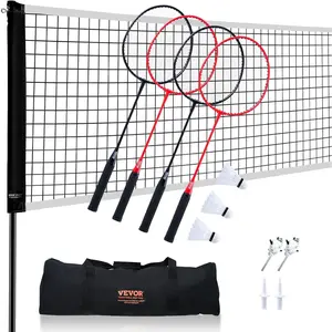 VEVOR Badminton Net, Height Adjustable Volleyball Net, Wide Foldable Pickleball Net, Portable Easy Setup Tennis Net Set with Poles, Stand and Carry Bag, for Kids Backyard Game Indoor Outdoor Use